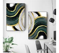 WBYZAC 2 Immagini Set/Stampe a Parete,Moderna Arte Murale Nordica Verde Foglia Dorata Stampa su Tela Astratta per Soggiorno Camera da Letto Ufficio Casa Decorazione-40 * 50cm (senza telaio)