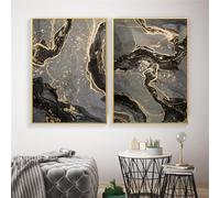 WBYZAC 2 Immagini Set/Stampe a Parete,Poster di Lusso Astratto In Marmo Nero e Oro Stampe Artistiche su Tela Quadri Moderni per Soggiorno Cucina Ufficio Casa Decorazione-40 * 50cm (senza telaio)