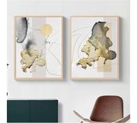 WBYZAC 2 pezzi/Arte Murale,Arte Moderna Astratta Pittura Con Linee Dorate Poster da Parete Stampa su Tela Immagine Casa Soggiorno Camera da Letto Ufficio Decorazione-40 * 60cm (senza telaio)