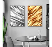 WBYZAC Set di 2/Immagini Murali,Arte Astratta Lamina D'Oro Argento Tela Poster Stampe Quadri da Parete per Soggiorno Casa Camera da Letto Ufficio Opere D'Arte da Parete-60 * 70cm (senza telaio)