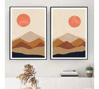 WBYZAC Set di 2/Immagini Murali,Poster e Stampe Bohémien Astratti Dipinti su Tela Decorazioni Murali Arancioni Bruciate Sole Montagna Casa Camera da Letto Cucina Opera D'Arte-60 * 90cm (senza telaio)