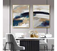 WBYZAC Set di 2/Immagini Murali,Poster Moderni Astratti Blu e Oro Stampe su Tela Quadri Quadri Minimalisti Soggiorno Camera da Letto Cucina Ufficio Arredamento per la Casa-60 * 90cm (senza telaio)