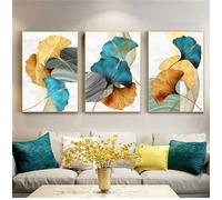 WBYZAC Set di 3-Quadri Moderni Blu Verde Giallo Oro Pianta Foglia Astratta Nordica Stampa su Tela Pittura Murale Soggiorno Cucina Ufficio Stanza Decorazione-60 * 80Cm (Stampa Senza Cornice)