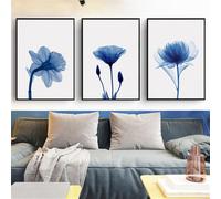 WBYZAC Stampa su Tela-Set di 3 Stampe Artistiche su Tela Con Fiori Blu in Fiore Poster Quadri Opere D'Arte per Soggiorno Cucina Ufficio Camera da Letto Casa Decorazione - 40 * 60Cm(Senza Cornice)
