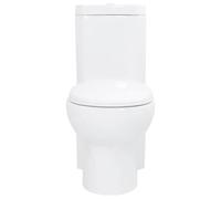WC angolare in ceramica bianca con doppia caccia e sedile | WC in ceramica resistente, copriwater a scatto, caccia 3/6 L, posa ad angolo, stile senza tempo, uso residenziale