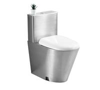 WC monoblocco ad alta efficienza con risparmio idrico, doppio scarico, sedile a chiusura automatica e drenaggio a pavimento per bagni commerciali