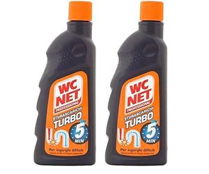 Wc Net - Professional Turbo, Disgorgante Gel per Scarichi Professionale, Agisce in 5 minuti, con Agenti Salvatubi, 500 ml (Confezione da 2)