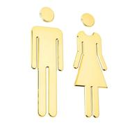 WC Segno Targa Toilette Bagno 1 Paio Porta Targhetta Cartello Toilette, Segnaletica Impermeabile e Resistente al Sole, per Ristoranti, Bar, Hotel, Casa, Oro, 19.5 cm - Confezione da 2