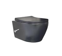 WC sospeso da parete nero opaco, senza bordi con Taharet acqua calda/fredda e coperchio WC con abbassamento automatico - WC con funzione bidet in sanitari