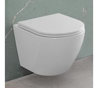 Wc sospeso Rimless con risciacquo a vortice e copriwc soft-close, sistema di scarico a parete, serie TAO