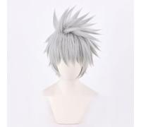 WCCNKK Anime Cosplay Hatake Kakashi Parrucca, Capelli Grigio Argento Corti 30 Cm, Materiale Resistente al Calore, con Cappuccio Parrucca Gratuito, per Festa Carnevale Halloween, Regalo Anime