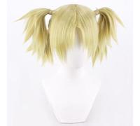 WCCNKK Anime Cosplay Nara Temari Parrucca, Capelli Corti Gialli con Quattro Trecce, Materiale Resistente al Calore, con Cappuccio Parrucca Gratuito, per Festa Carnevale Halloween, Regalo Anime
