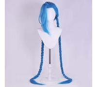 WCCNKK Anime Cosplay Parrucca Arcane Jinx Capelli Lunghi Blu Doppia Treccia 130 Cm Halloween Costume, per Festa Carnevale Natale, Regali di Accessori Decorativi, con Berretto per Parrucca