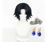WCCNKK Anime Cosplay Parrucca Chrollo Lucilfer Fascia Nera per Capelli Corti E Orecchini Halloween Costume, per Festa Carnevale Natale, Accessori Decorativi, Regali Anime, con Berretto per Parrucca