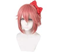 WCCNKK Anime Cosplay Parrucca Sayori Pink Short Halloween Costume Cosplay Parrucca, per Festa Carnevale Natale, Mostra di Animazione, Accessori Decorativi, con Berretto per Parrucca