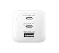 Belkin Caricatore da muro GaN USBC a 3 porte da 100 W, 2 porte USBC e 1 porta USBA, Spine incluse per UE-UK-US, Ricarica Rapida per MacBook, iPhone, iPad Pro, Samsung Galaxy, Google Pixel - Bianco