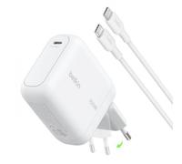 Belkin BoostCharge Caricatore USB C GaN 100W, Carica Batterie Cellulare Compatto con Spina Pieghevole per iPhone 17, Samsung Galaxy S26, Pixel 10, Tablet, MacBook, Cavo USB-C da 1,5 m Incluso- Bianco