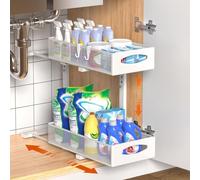 Wclavion Organizer Sottolavello Cucina in Metallo | Scaffale 2 Livelli Estraibile & Mobile Bagno Sottolavabo | Altezza Regolabile per Armadio e Organizzazione Cucina(White,1pc)