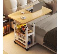 Wclavion Tavolino da Salotto Regolabile in Altezza & Pieghevole | Tavolino da Letto con Ruote e Supporto PC Portatile | Tavolo Laterale Divano Mobile per Laptop, Lettura e Ufficio(Wood,60 * 40)