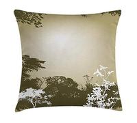 WCMBY Tree Throw Pillow Cushion Cover, Gardening Plants Landscape of Trees Leaves and Grass Sunny Day Pattern Print, Decorative Square Accent Pillow Case, 18 X 18 pollici, Beige Olive Green