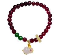 WCOCOW 2 braccialetti Feng Shui con quarzo agata e ciondolo a forma di coniglio di giada, braccialetto con perline di cristallo da 6 mm, braccialetto con pietre chakra, talismano, braccialetto