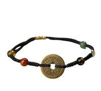 WCOCOW Feng Shui Bracciale Cavigliera Bracciale Stringa Rossa Cinque Monete Antiche Portafortuna Bracciale Ricchezza Perline Cristallo Bracciale Buddista Fatto a Mano Regolabile Rosso/Nero