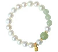 WCOCOW Feng Shui Bracciale di perle Hetian Jade Amuleto elastico braccialetto di perline braccialetto portafortuna braccialetto di perle d'acqua dolce braccialetto di pietra naturale donne ragazze
