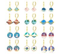 WCRAZYE 12 paia di orecchini a cerchio con pianeta per donne, creativi, cartone animato, sistema solare, razzo, terra, astronauti, luna, Saturno, orecchini pendenti per amanti dello spazio, regalo
