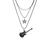 WCRAZYE Collana a strati con chitarra a forma di stella, per donne e uomini, stile gotico, Y2K, punk, punk, rock, chitarra, collana a strati chic per amanti della musica rock, concerti e feste, Medium