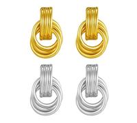 WCRAZYE Orecchini a perno da donna con nodo d'amore, placcati in oro e argento, geometrici, a sfera, con nodo celtico, per orecchie sensibili, Small, Lega di acciaio, Nessuna pietra preziosa