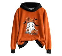 WCTYSONG Halloween Ghost Hooded Sweatshirts for Women - Lightweight Spooky Season Graphic Pullover(1-Saffron,M)