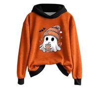 WCTYSONG Halloween Ghost Hooded Sweatshirts for Women - Lightweight Spooky Season Graphic Pullover(2-Saffron,M)