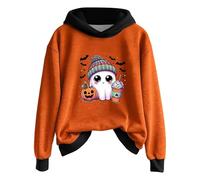 WCTYSONG Halloween Ghost Hooded Sweatshirts for Women - Lightweight Spooky Season Graphic Pullover(3-Saffron,S)