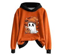 WCTYSONG Halloween Ghost Hooded Sweatshirts for Women - Lightweight Spooky Season Graphic Pullover(4-Saffron,XXL)
