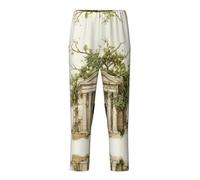 WCXTHGFA Antico edificio con ramo di ulivo romano e pantaloni pigiama stampa greca per adolescenti, pantaloni pigiama per il tempo libero, comodo abbigliamento da salotto per tutte le stagioni, Nero