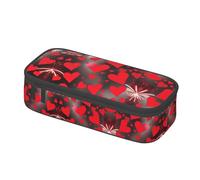 WCXTHGFA Astuccio elegante con stampa di cuori rossi e fuochi d'artificio, grande capacità, ideale per viaggi o uso quotidiano, Nero , Taglia unica, Astuccio per trucchi