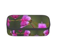 WCXTHGFA Astuccio elegante con stampa libellula sul fiore, astuccio grande capacità, ideale per viaggi o uso quotidiano, Nero , Taglia unica, Astuccio per trucchi