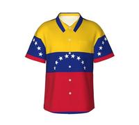 WCXTHGFA Bandiera del Venezuela Stampa Elegante Camicia hawaiana da uomo, Camicie con bottoni sulle maniche per l'estate, essenziale per le vacanze al mare, Nero , S