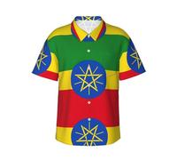 WCXTHGFA Bandiera dell'Etiopia stampa elegante camicia hawaiana da uomo, camicie con bottoni a maniche per l'estate, essenziale per le vacanze al mare, Nero , 3XL