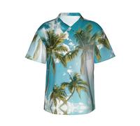 WCXTHGFA Camicia hawaiana da uomo alla moda con stampa di palme, camicie con bottoni a maniche per l'estate, essenziale per le vacanze al mare, Nero , S