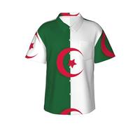 WCXTHGFA Camicia hawaiana da uomo con stampa bandiera dell'Algeria, camicie con bottoni sulle maniche per l'estate, essenziale per le vacanze al mare, Nero , XXL