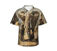 WCXTHGFA Camicia hawaiana da uomo con stampa di elefanti e giovani elefanti, camicie con bottoni sulle maniche per l'estate, essenziale per le vacanze al mare, Nero , XL