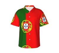 WCXTHGFA Camicia hawaiana da uomo elegante con stampa bandiera portoghese, camicie con bottoni sulle maniche per l'estate, elementi essenziali per le vacanze al mare, Nero , L