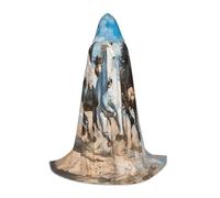 WCXTHGFA Costume di Halloween con stampa artistica di cavalli che corrono, mantello medievale con comodo cappuccio, per cosplay, feste e molto altro ancora