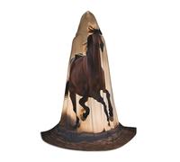WCXTHGFA Costume di Halloween con stampa di cavalli che corrono, mantello medievale con comodo cappuccio, per cosplay, feste e molto altro ancora