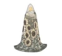 WCXTHGFA Costume di Halloween con stampa di girasoli e camomilla, mantello medievale con comodo cappuccio, per cosplay, feste e molto altro ancora