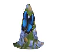 WCXTHGFA Costume di Halloween con stampa farfalla blu, mantello medievale con comodo cappuccio, per cosplay, feste e molto altro ancora