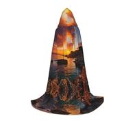 WCXTHGFA Costume di Halloween con stampa paesaggio marino irlandese, mantello medievale con comodo cappuccio, per cosplay, feste e molto altro ancora