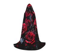WCXTHGFA Costume di Halloween con stampa rosa rossa e nera, mantello medievale con comodo cappuccio, per cosplay, feste e molto altro ancora