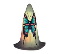 WCXTHGFA Costume di Halloween disegnato a mano a colori con farfalla 2, mantello medievale con comodo cappuccio, per cosplay, feste e altro ancora